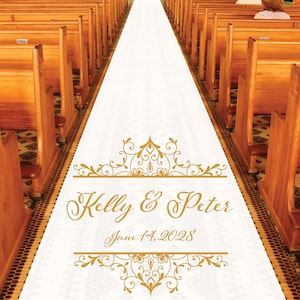 Personalized Wedding Aisle Runner - Elegant Frame Motif Wedding Design Names and Date - Entrance Format Plain White Entrance Aisle Runner