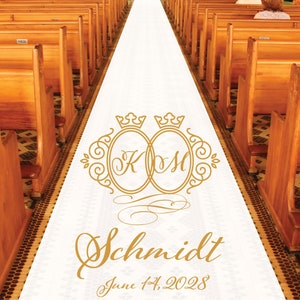 Personalized Wedding Aisle Runner - Elegant Monogam Motif Wedding Design Names and Date - Entrance Format Plain White Entrance Aisle Runner