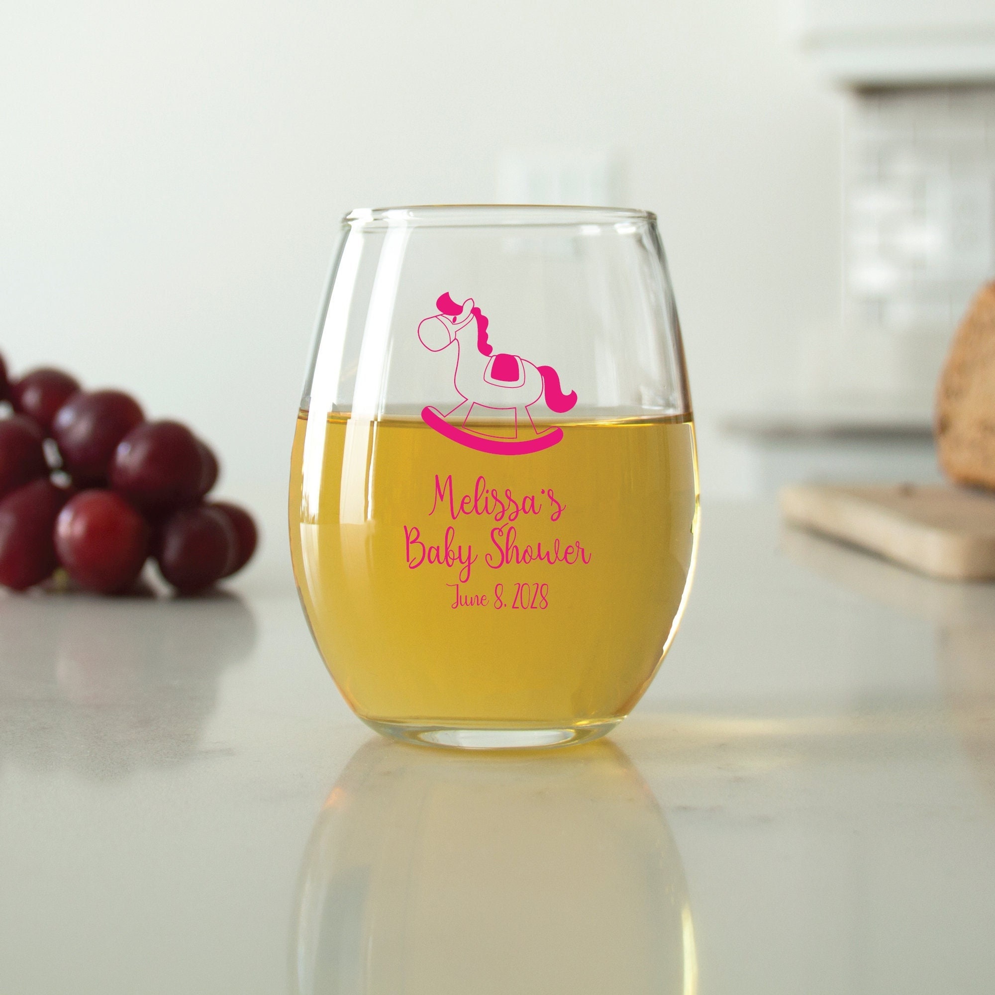 Personalized Baby Shower Stemless Wine Glass Favors - Set of  Bebe wine glasses 8 total display picture 1
