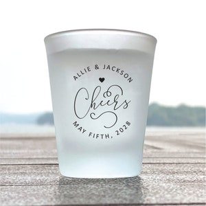 24 pcs Personalized Frosted Shot Glass Cheers Monogram Unique Shot Glass Wedding Favors Gift Ideas White Frosted Glasses DGN245 image 1