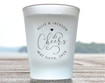 24 pcs - Personalized Frosted Shot Glass - Cheers Monogram - Unique Shot Glass - Wedding Favors -Gift Ideas - White Frosted Glasses - DGN245