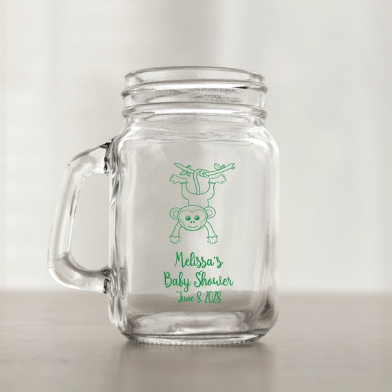 24 Pcs Personalized Mini Mason Jar Monkey Unique Mini Mason Mug-baby Shower  Favors Cute Gift Ideas-mini Mason Jar With Handle-dgn139 