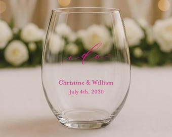 24pcs Personalized Stemless Wine Glasses - I Do - Wedding Favors - WS887