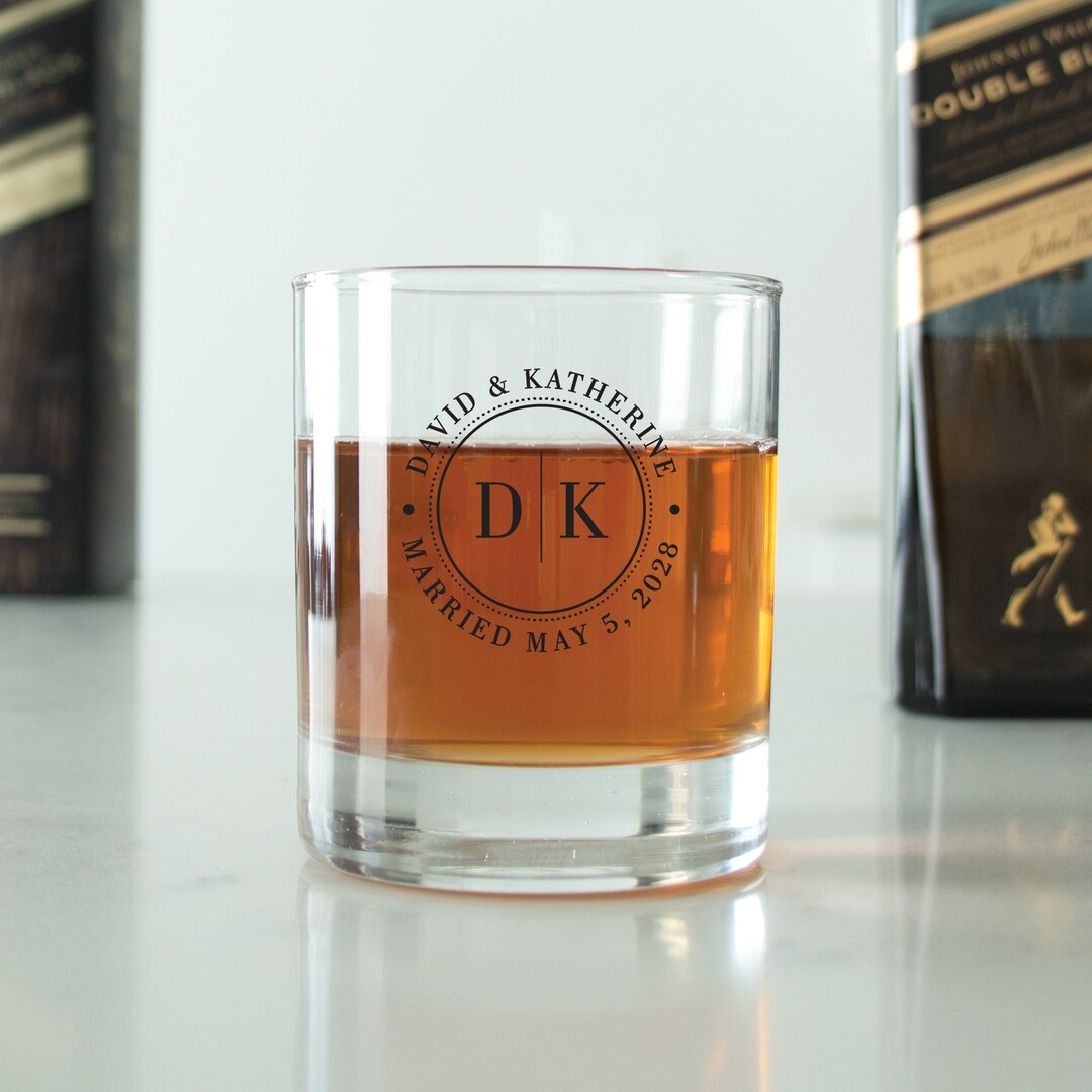 24pcs - Personalized 10 Oz. Rocks Glass - Wedding Round Monogram ...