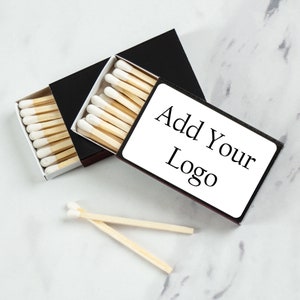 Allumettes de mariage personnalisées en vrac - Ajoutez votre logo - Produits promotionnels - Cadeaux de mariage personnalisés à faire soi-même - Boîtes d'allumettes noires vendues par 50 pièces