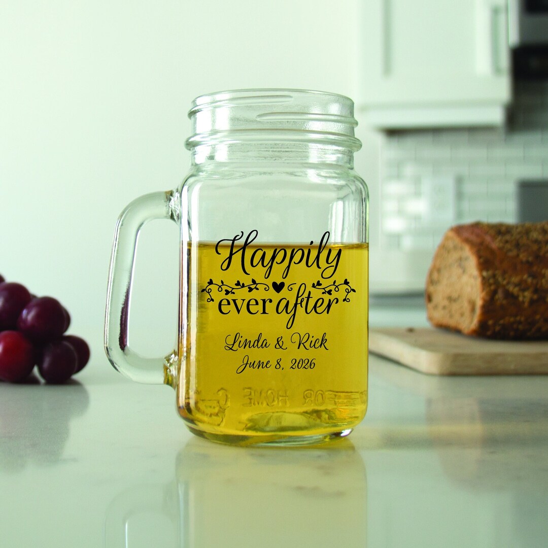 24 Pcs Personalized Mason Jar Happily Ever After Unique Mason Mug Wedding Favors Gift Ideas ...