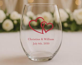 24pcs Personalized Stemless Wine Glasses - Interlocking Hearts - Wedding Favors - WS886