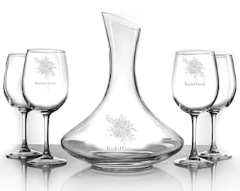 Aerating Wine Decanter with Optional Wine Glasses - Elegant Flower - Mother's Day Gifts - Luxury Housewarming Gifts - Holiday Gift Ideas