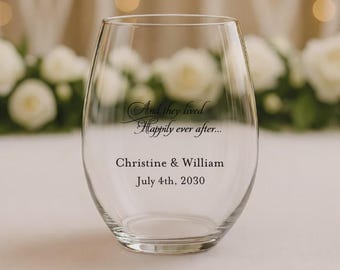 24pcs Personalized Stemless Wine Glasses - And they lived Happily ever after - Wedding Favors - WS892
