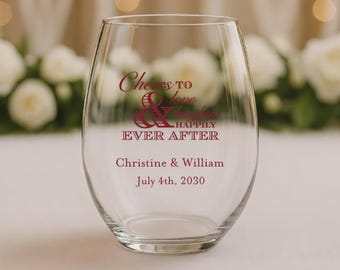 24pcs Personalized Stemless Wine Glasses - Cheer to Love Laughter Happily Ever After - Wedding Favors - WS883