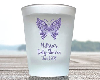 24 pcs - Personalized Frosted Shot Glass - Butterfly - Unique Shot Glass - Baby Shower Favors -Shower Gift Ideas -White Frosted Glass-DGN257