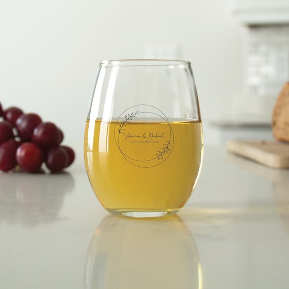 Floral Monogrammed Stemless Wine Glass