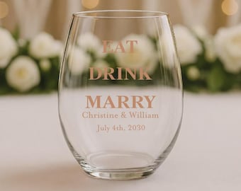 24pcs Personalized Stemless Wine Glasses - Eat Drink Marry - Wedding Favors - WS891