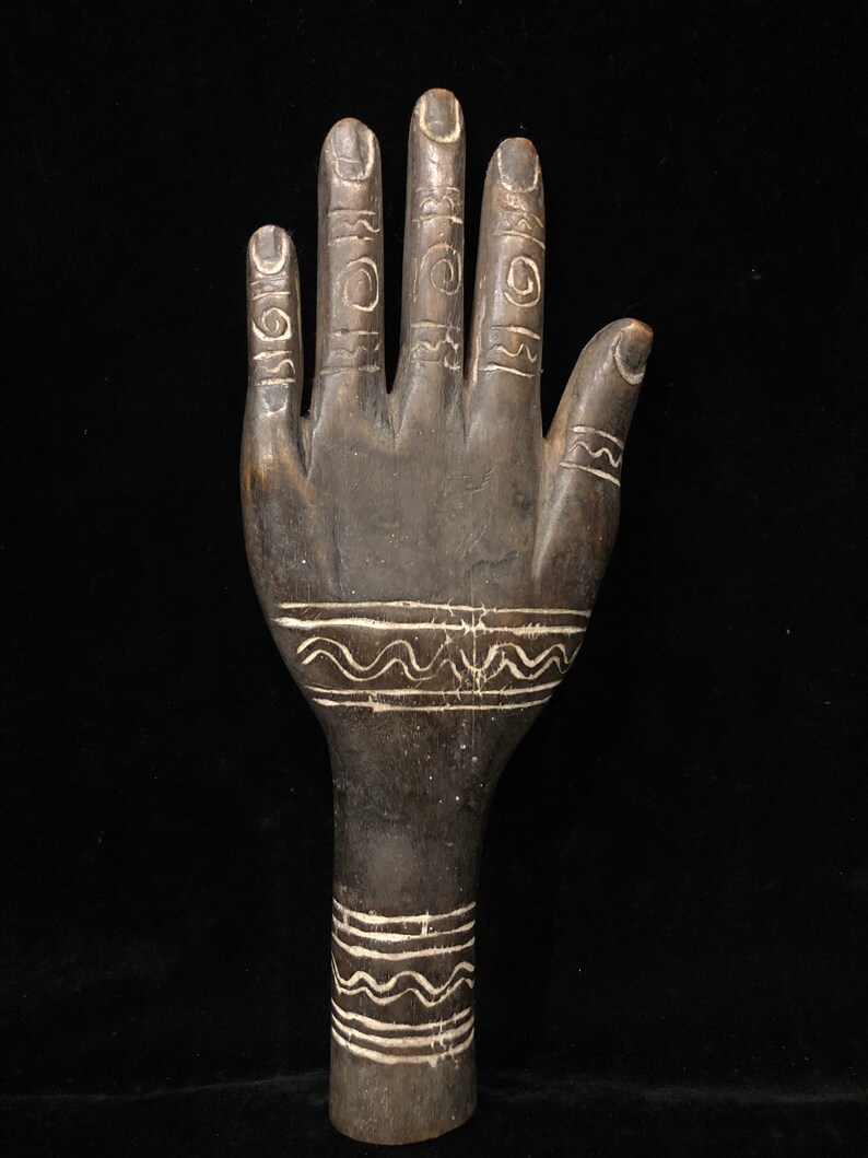 Big black hand wood carved tattoo magic piercing motif ...
