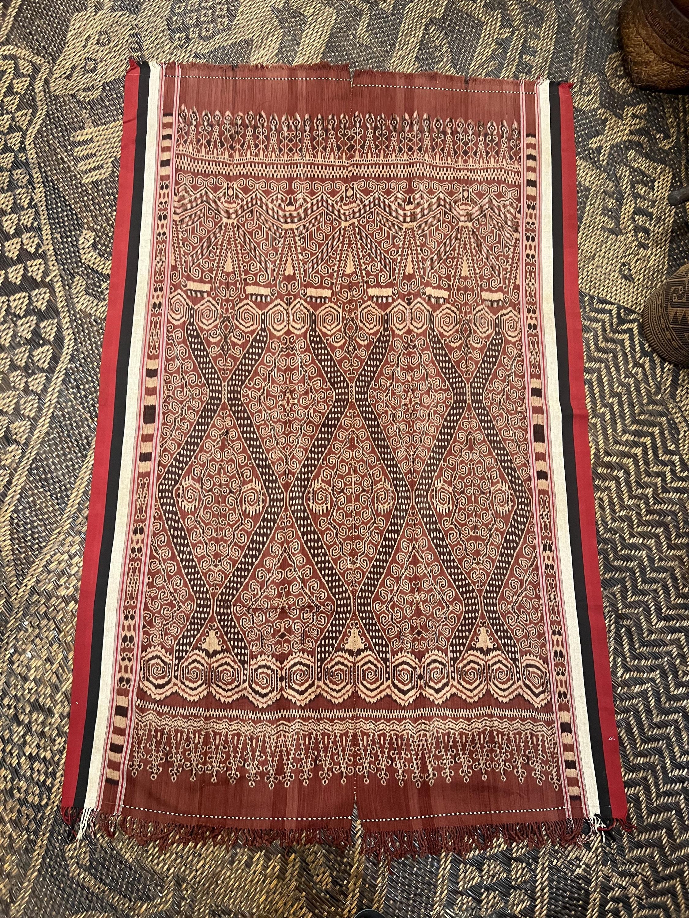 Early 20th century old Pua Kumbu Ikat textile/hand made/natural dyed cover clothes/snake/dragon pattern Iban Borneo Dayak.