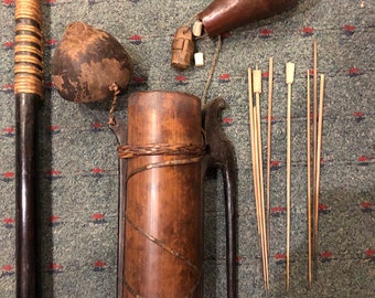 Top quality Dayak Benoa blowpipe/blowgun,quiver,gourd container set. Borneo