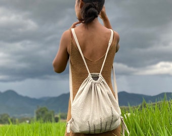 Linen drawstring backpack//Linen Backpack///Small backpack // Backpack// Women's backpack// Summer backpack/Mini backpack//Linen Vintage bag