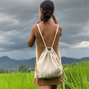 Linen drawstring backpack//Linen Backpack///Small backpack // Backpack// Women&#39;s backpack// Summer backpack/Mini backpack//Linen Vintage bag