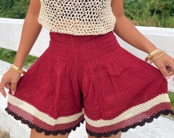 Baumwolle Boho Shorts : Damen Sommer Loungewear