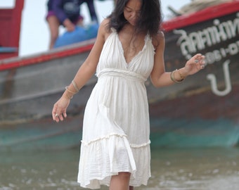 Vestido largo de algodón estilo bohemio: Vestido de verano estilo bohemio para la playa.
