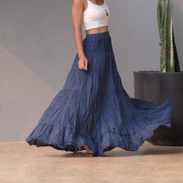 LONG SILK TIERED PEASANT SKIRT