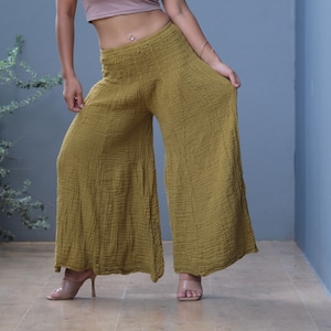 Ruffled Wide Leg Cotton Pants: Boho Bell Bottoms