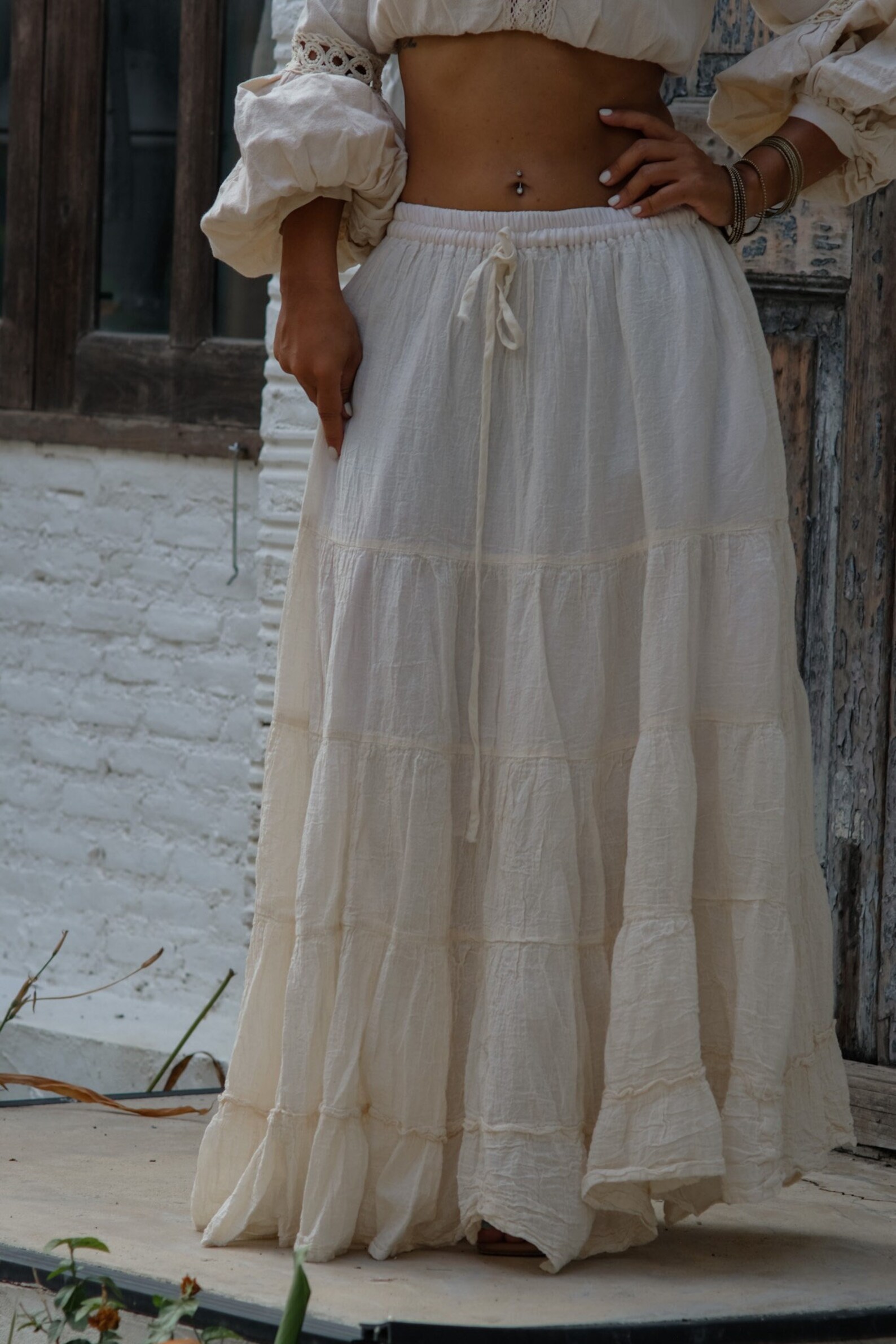 Women Summer High-waist Slim Long Gauze Skirt
