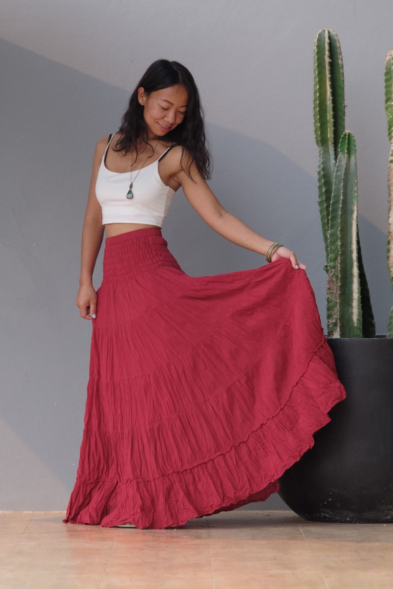 Tiered Red Peasant Maxi Skirt / Long Red Skirt / Mamma Mia Etsy