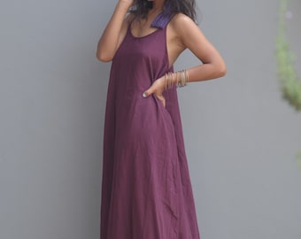 Vestido longo de musselina de algodão, estilo boho para o verão, orgânico.