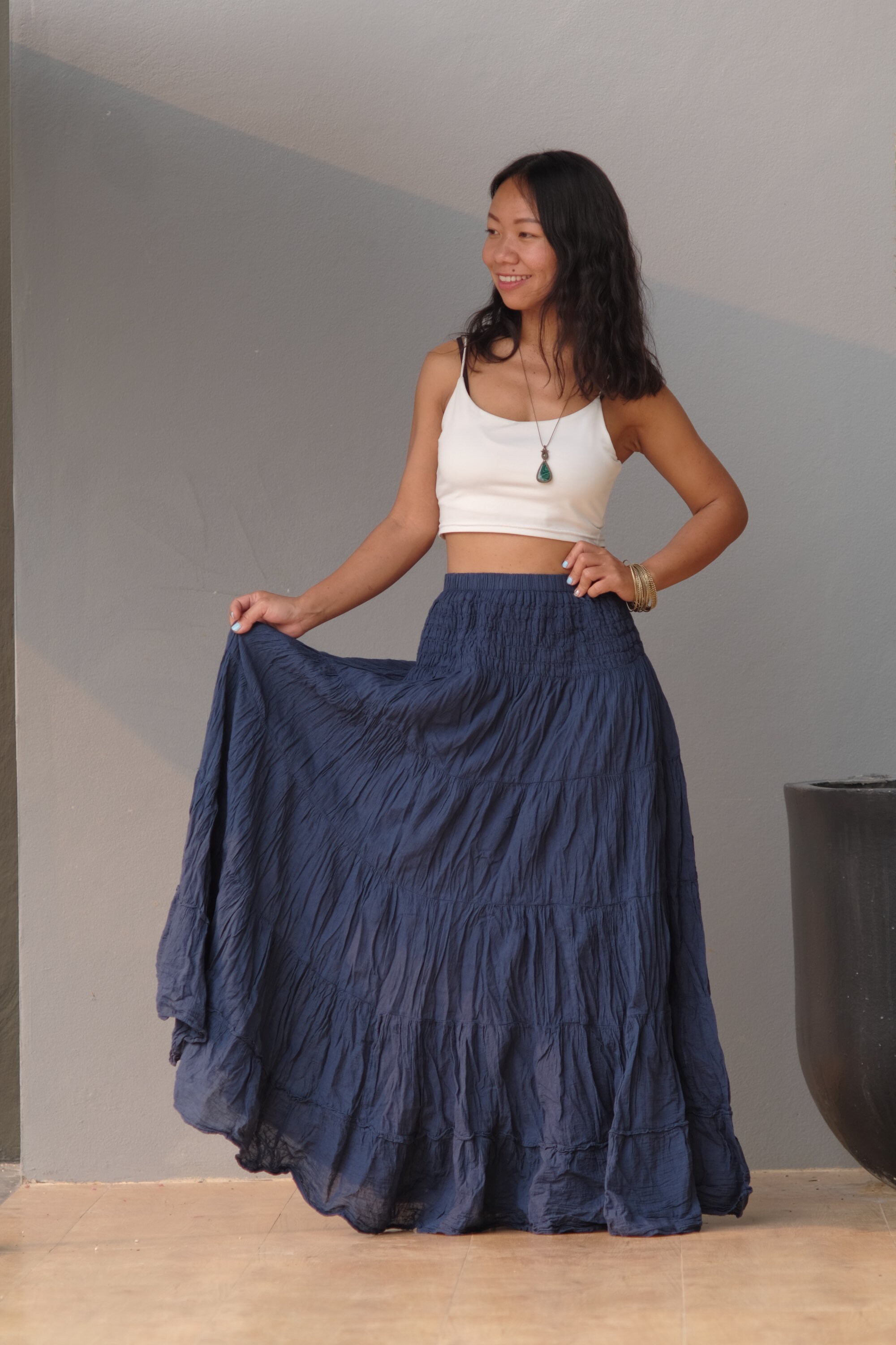 Tiered Peasant Skirt/ Cotton Gauze Skirt / Hippie Maxi Skirt/ Etsy