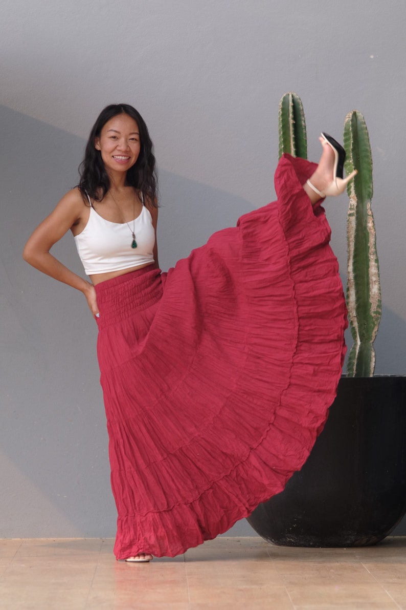 Tiered Red Peasant Maxi Skirt / Long Red Skirt / Mamma Mia Etsy