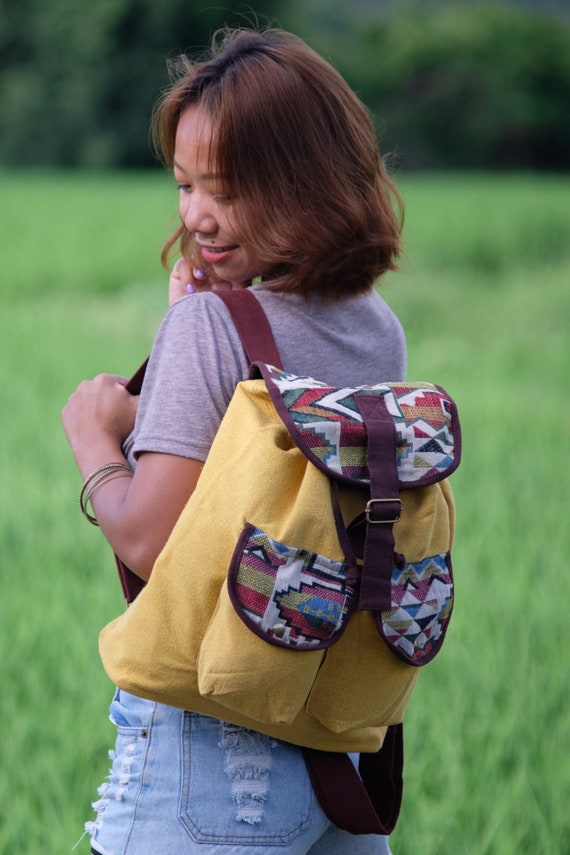 Travel Bags Cotton And Linen Handwoven Canvas Boho Backpack - :[ Boho Backpack/ethnic Linen Backpack/hippie Bag/folk Backpack  main image 3