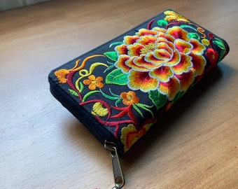 麻刺繍財布 ハンドメイド テキスタイル 財布 ボヘミアンスタイル 