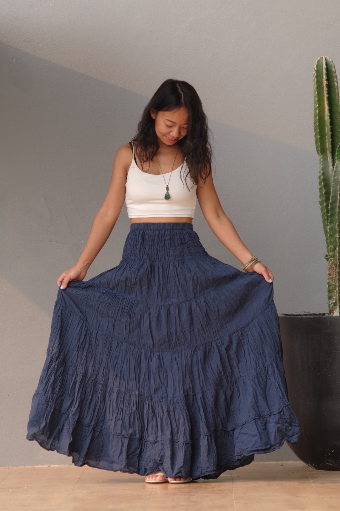 Tiered Peasant Skirt/ Cotton Gauze Skirt / Hippie Maxi Skirt/ Etsy