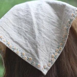 HB03 // Headband // Headscarf // Head Wrap // natural linen Kerchief // Boho Headwrap // Bandana // Hand embroidery Kerchief //