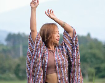 Woven Cotton Festival Poncho: Tribal Hippie Style