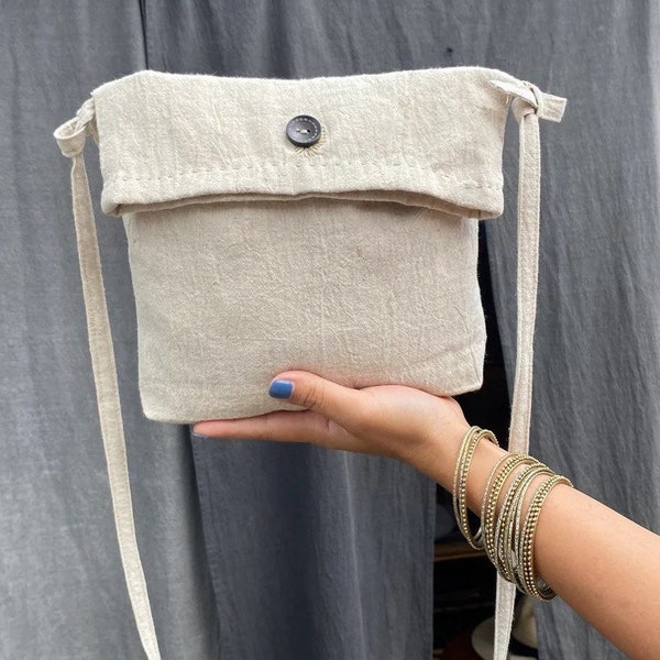 Foldover Crossbody Bag/Linen Bag// Boho Bag// Tote Bag//Vintage Boho Bag// Linen hobo Bag// Hemp Bag// Handmade Bag// Crossbody Bag//bag