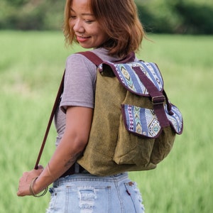 Linen Boho Backpack: Women&#39;s Vintage Bag Pack