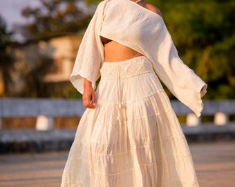 Cotton Gauze Maxi Skirt: Long Boho Skirt, XS-S