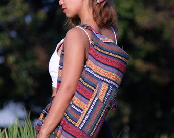Handwoven Yoga Mat Bag: Colorful Woven Fabric, Adjustable Strap