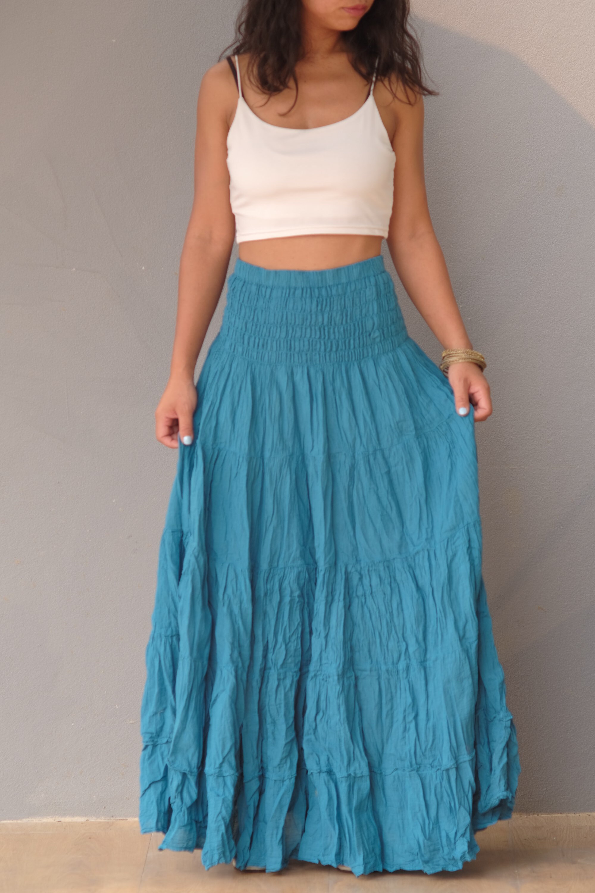 teal pleated maxi skirt