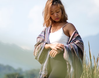 Cotton Woven Poncho: Hippie Festival Cardigan with Tassels