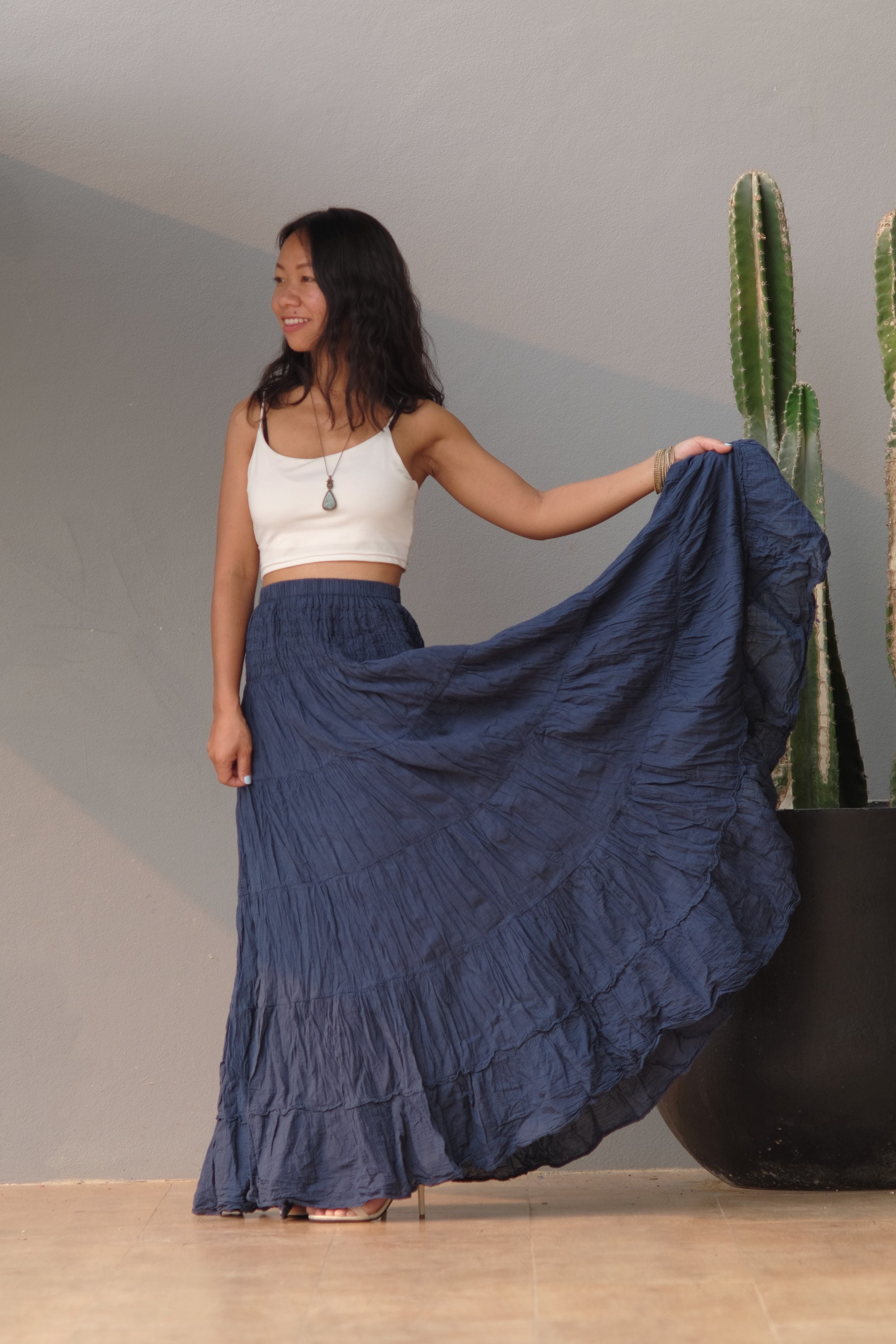 Tiered Peasant Skirt/ Cotton Gauze Skirt / Hippie Maxi Skirt/ Etsy