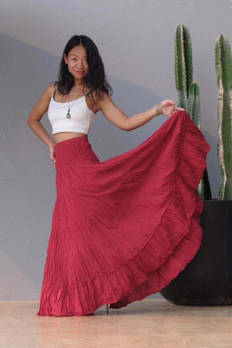 Tiered Red Peasant Maxi Skirt / Long Red Skirt / Mamma Mia Etsy