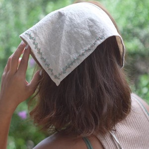 HB02// Headband // Headscarf // Head Wrap // natural linen Kerchief // Boho Headwrap // Bandana // Hand embroidery Kerchief //