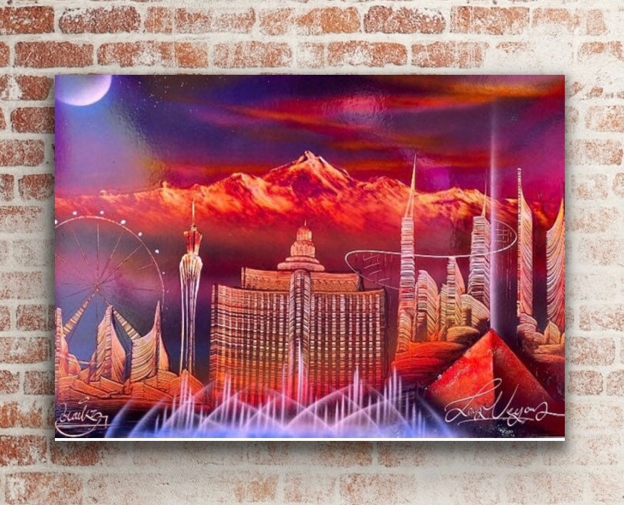 artistic ＆ co. VEGAS Las Vegas Skyline Spray Paint Art - Etsy