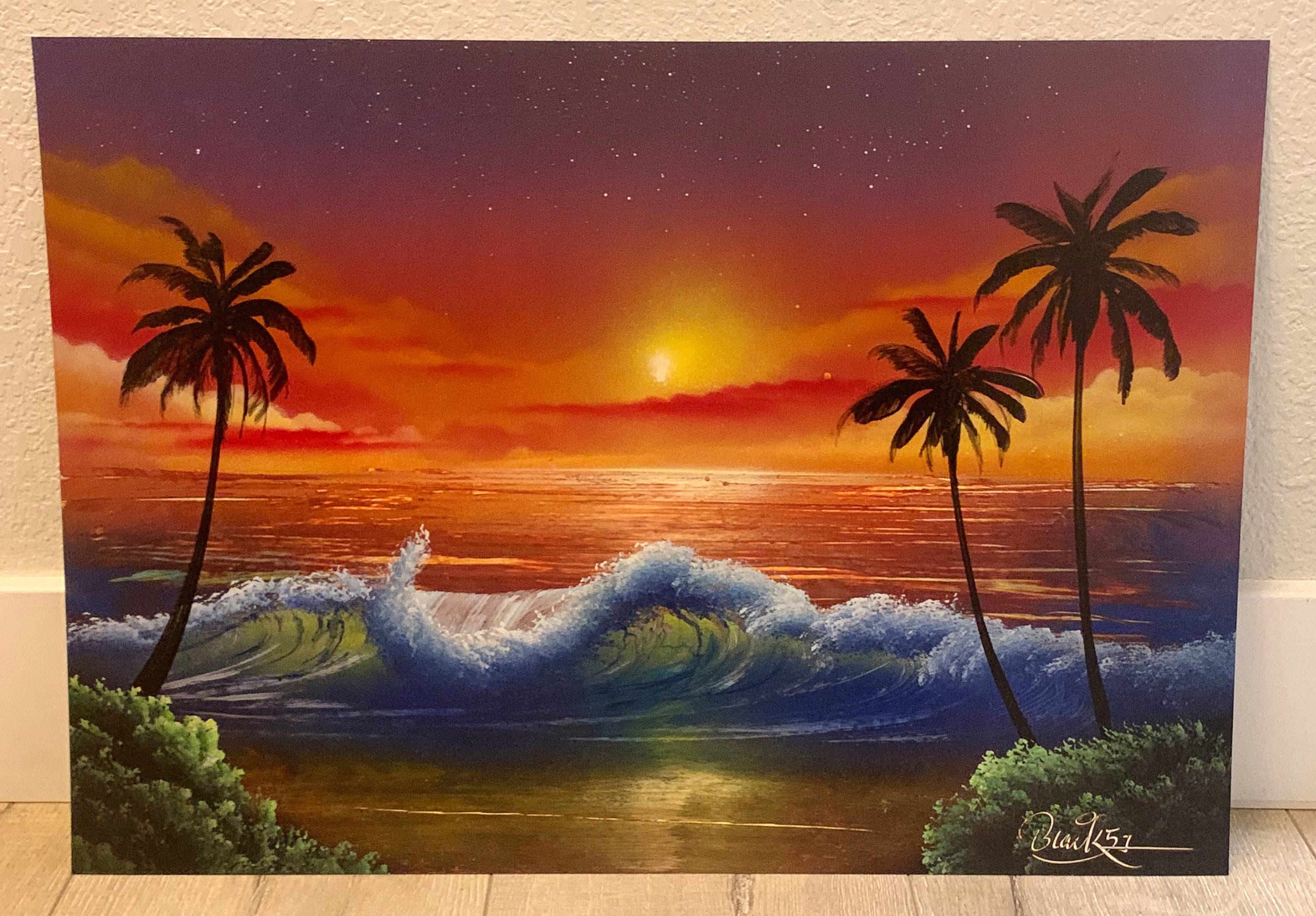 Painted Rocks Palm Trees Silhouette Beach Decor Sunset Sunrise Painting 