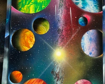 Galaxy Space Spray Paint Art / Galaxy Art / Planets and Stars/ Space Painting / Spray Paint Art / Space Art / NASA / Wall Art / Galaxy