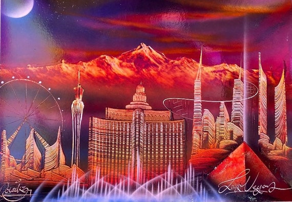 PixonSign Canvas Print Wall Art Las Vegas Paint Splatter Landmarks