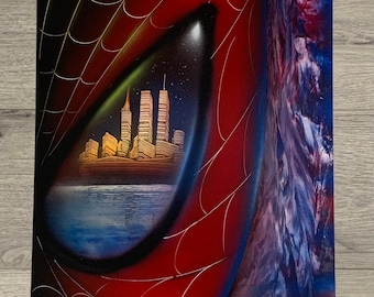 Handmade Spider-Man Spray Paint Art on Glossy Poster